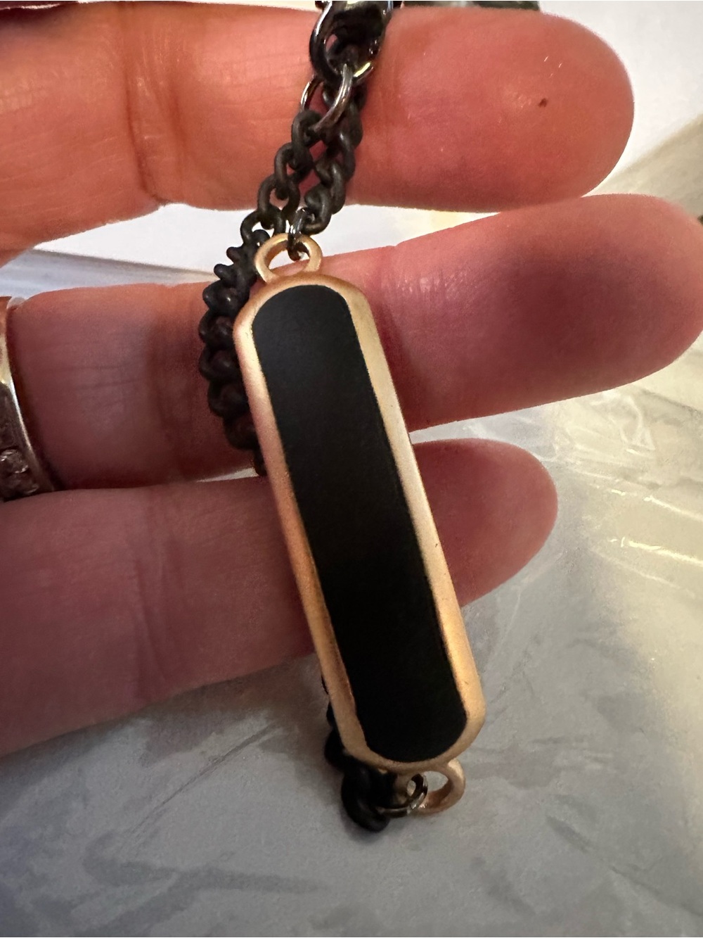 Source Unknown Gold and Black Rectangular Charm Bracelet